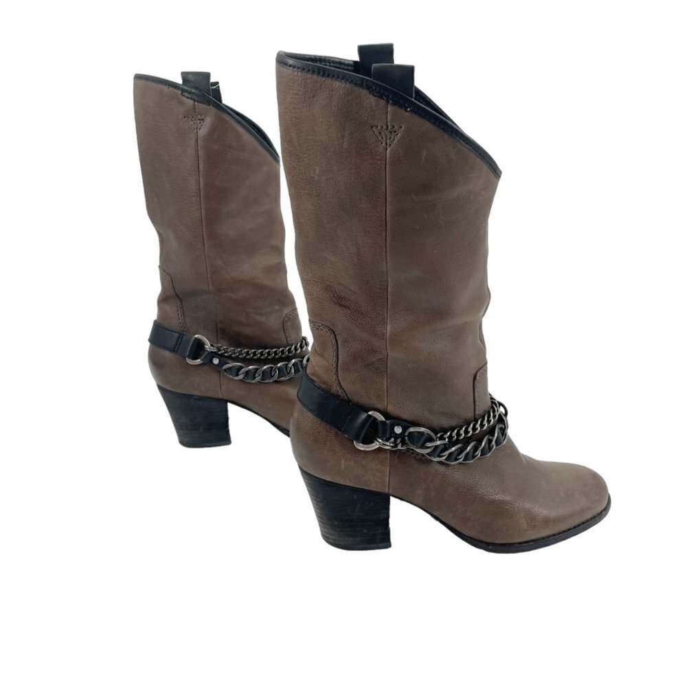 Nicole Brown Vegan Leather Chain Buckle Knee High Heeled Boots Womens Size 8 - Picture 4 of 9